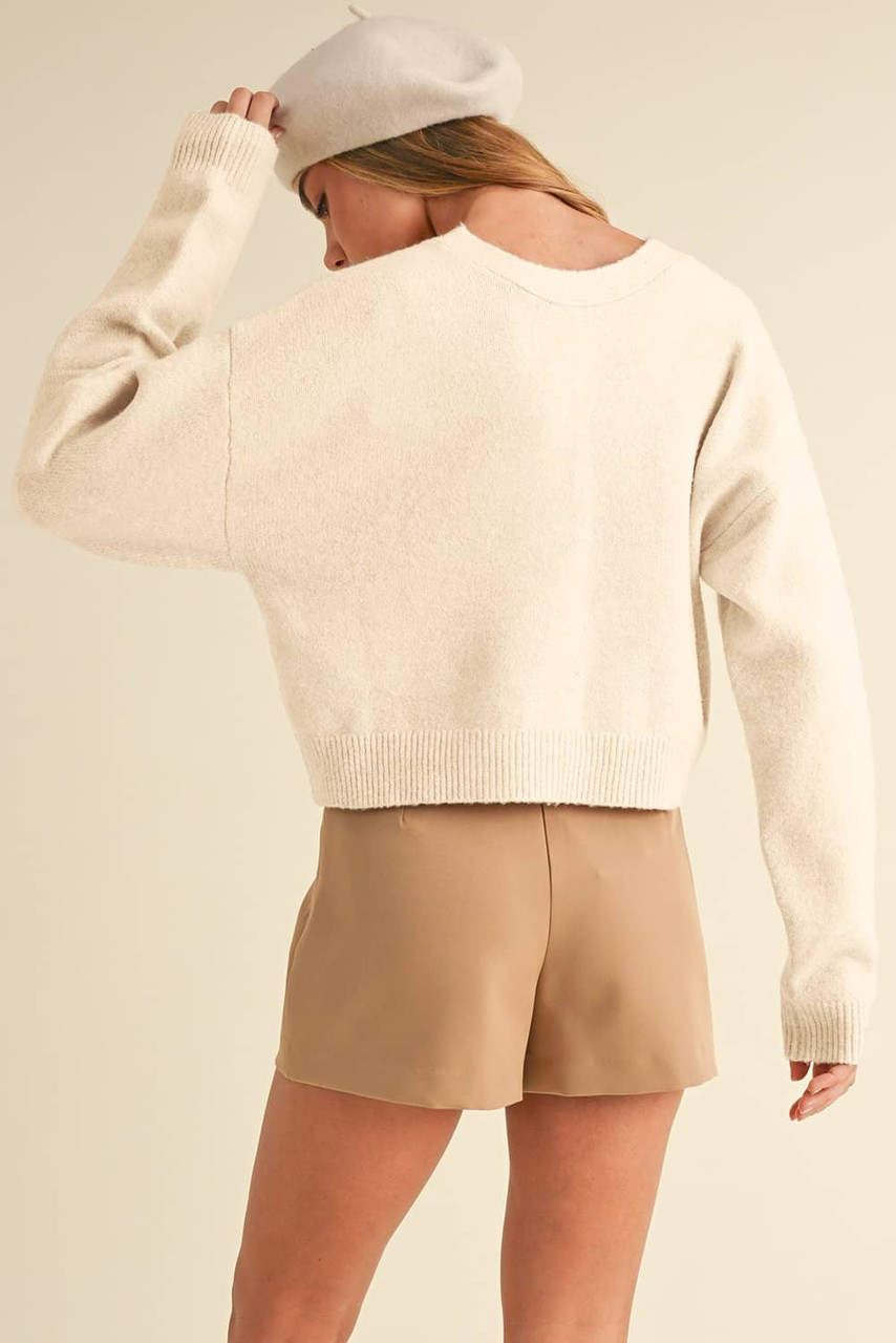Jet Stream Bowknot Front Loose V Neck Knitted Cardigan Jet Stream Bowknot Front Loose V Neck Knitted Cardigan