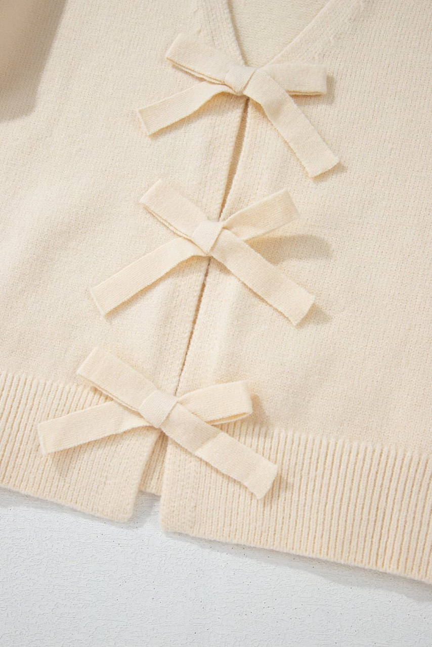 Jet Stream Bowknot Front Loose V Neck Knitted Cardigan Jet Stream Bowknot Front Loose V Neck Knitted Cardigan