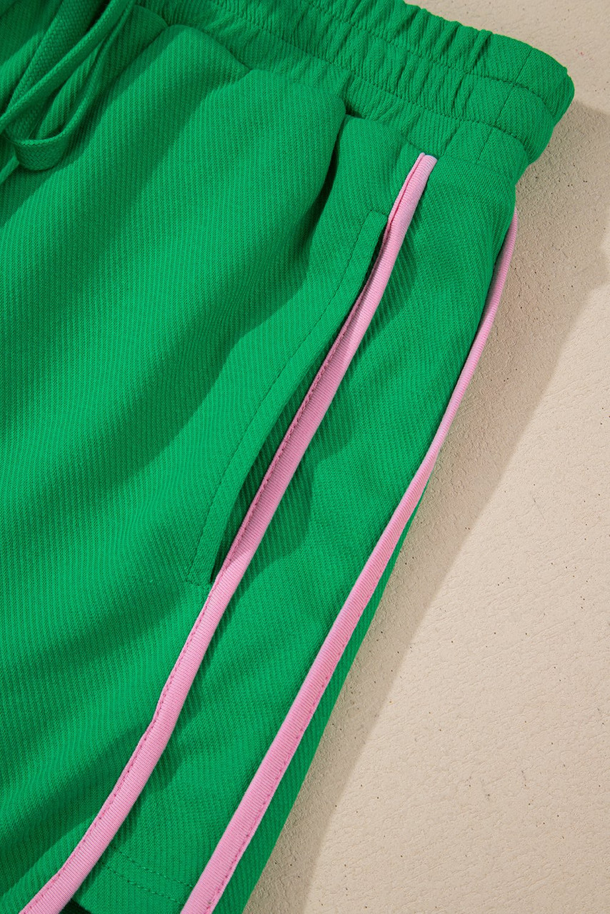 Bright Green Two Tone Contrast Textured Crewneck Tee and Shorts Set