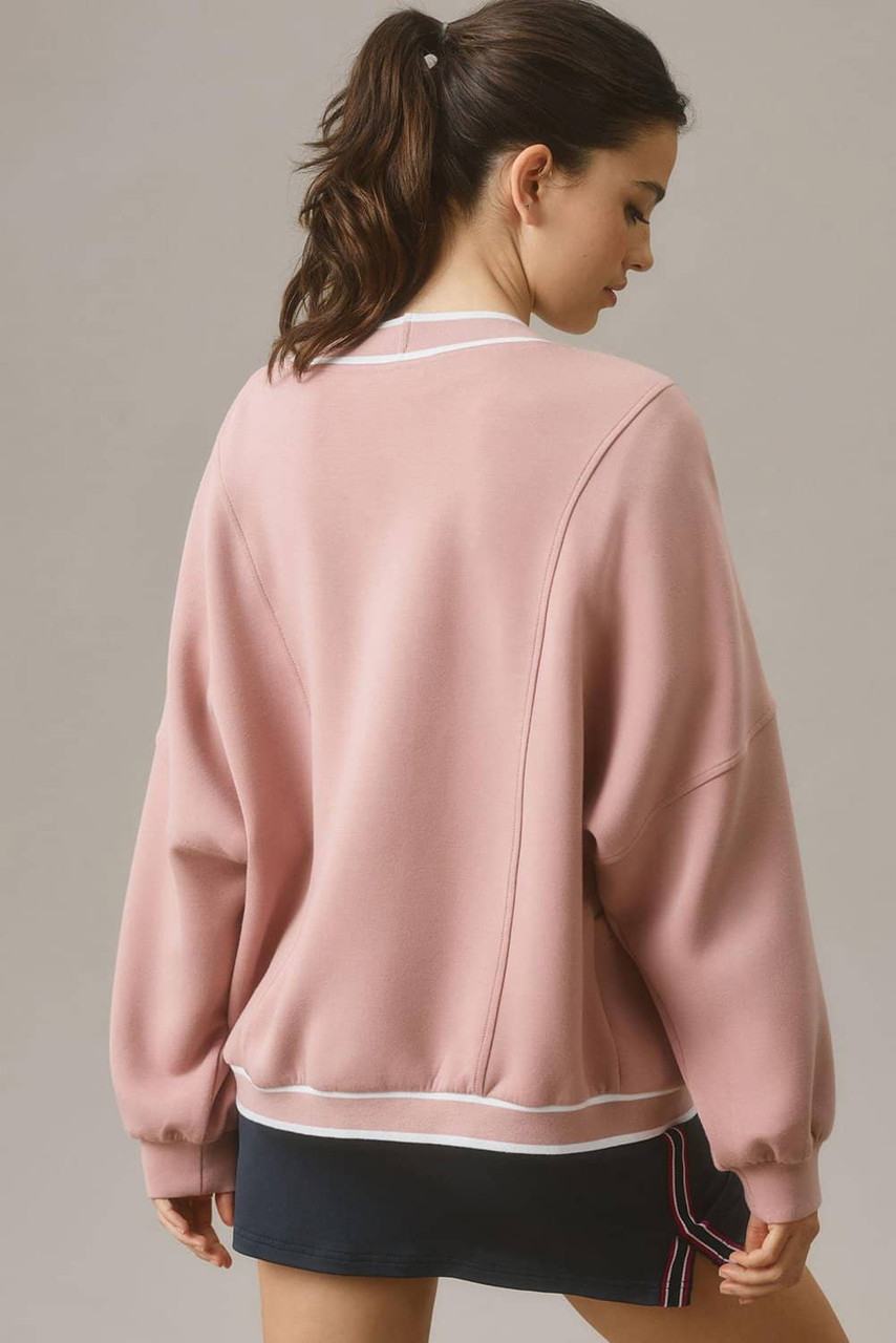Pink Stripe Contrast Trim V Neck Buttoned Front Pocketed Knit Cardigan Pink Stripe Contrast Trim V Neck Buttoned Front Pocketed Knit Cardigan