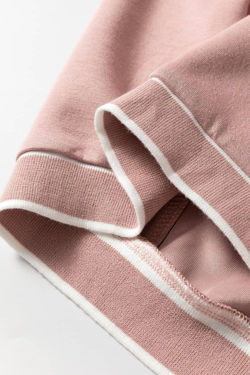 Pink Stripe Contrast Trim V Neck Buttoned Front Pocketed Knit Cardigan Pink Stripe Contrast Trim V Neck Buttoned Front Pocketed Knit Cardigan