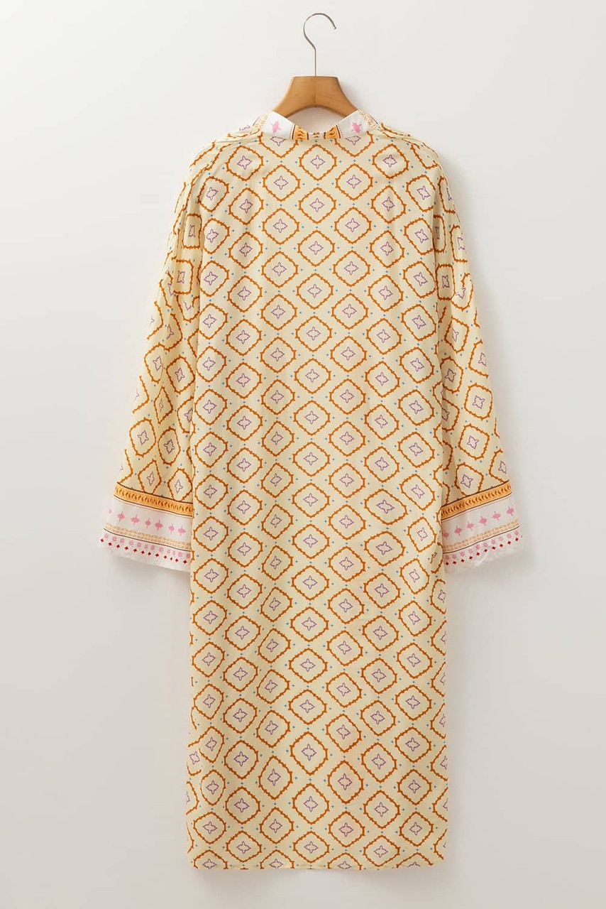 Yellow Bohemian Geometric Printed Loose Sleeve Long Kimono Yellow Bohemian Geometric Printed Loose Sleeve Long Kimono