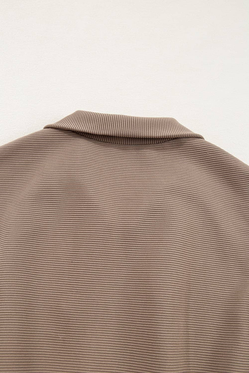 Dark Khaki Textured Short Sleeve Half Zip Drawstring Waist Romper Dark Khaki Textured Short Sleeve Half Zip Drawstring Waist Romper