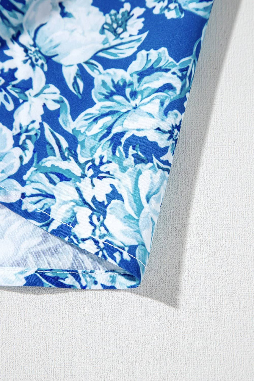 Blue Floral Puff Sleeve Babydoll Mini Dress Blue Floral Puff Sleeve Babydoll Mini Dress