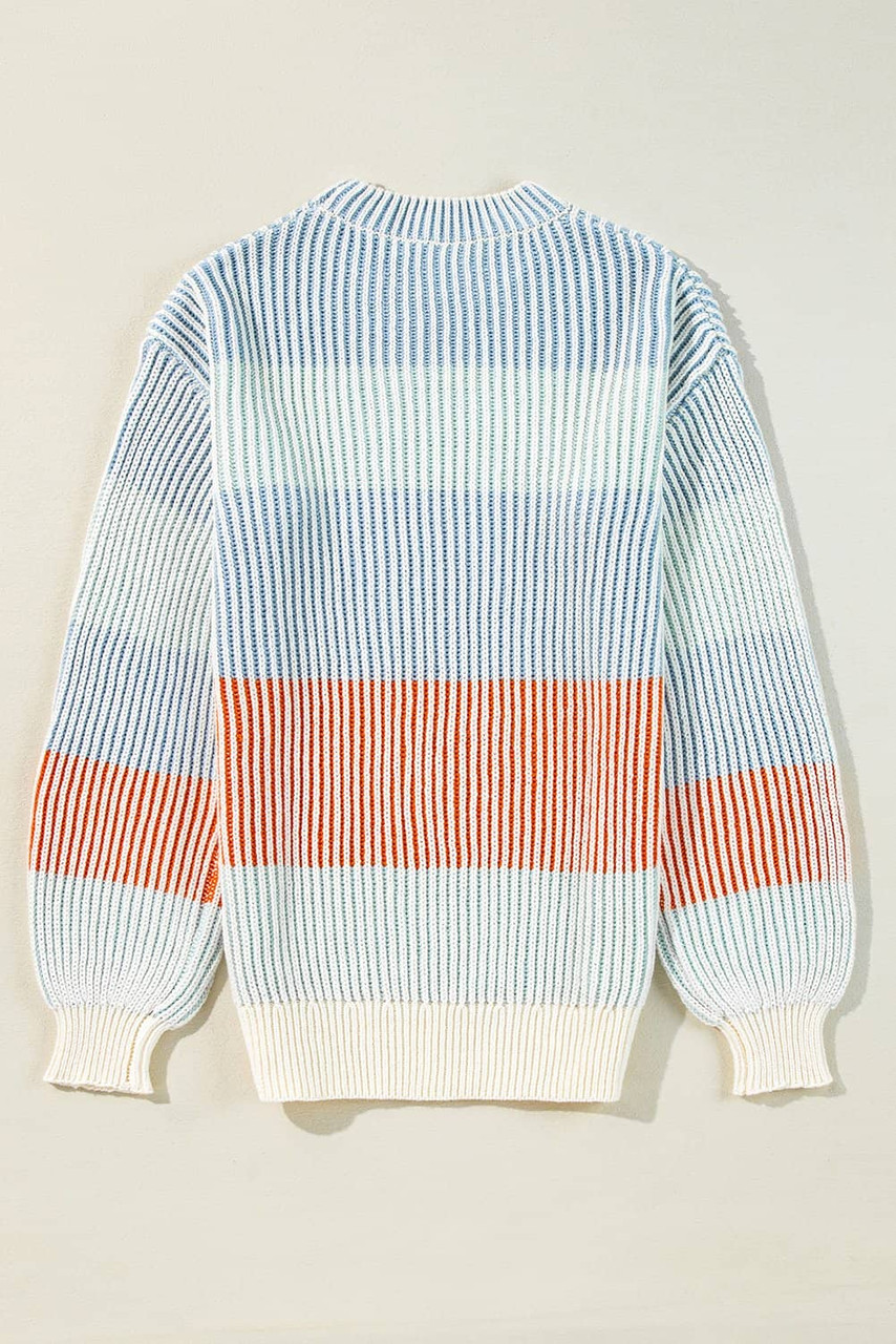 Multicolour Colorblock Textured Knit Bubble Sleeve Sweater Multicolour Colorblock Textured Knit Bubble Sleeve Sweater