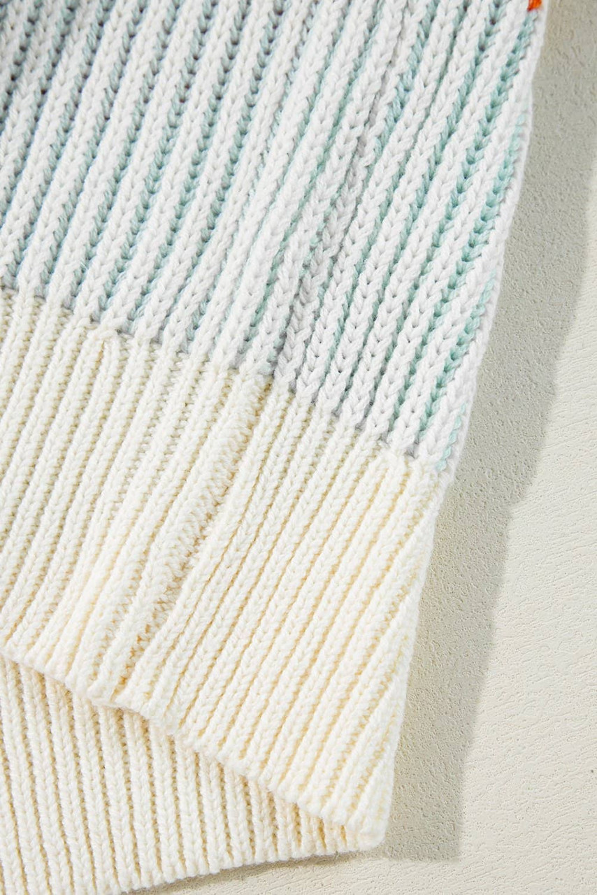Multicolour Colorblock Textured Knit Bubble Sleeve Sweater Multicolour Colorblock Textured Knit Bubble Sleeve Sweater