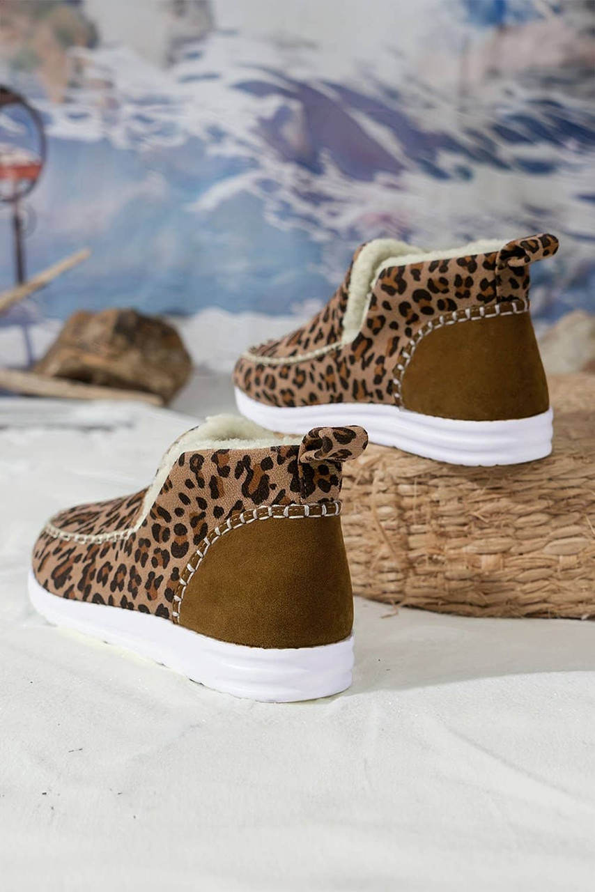 Brown Leopard Print Ankle Patched Flat Winter Fur Boots Brown Leopard Print Ankle Patched Flat Winter Fur Boots