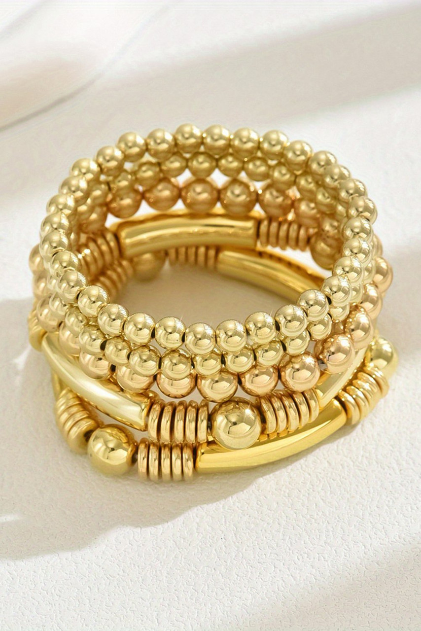 Gold Layered Plated Alloy Beaded Elastic Bracelet Set Gold Layered Plated Alloy Beaded Elastic Bracelet Set