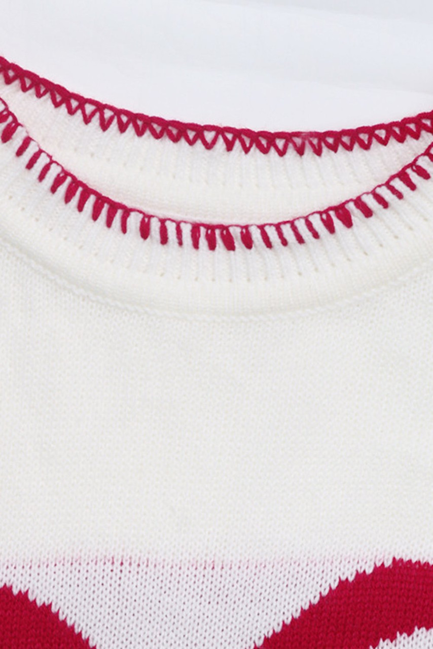 White Bow Pattern Contrast Trim Christmas Loose Graphic Sweater