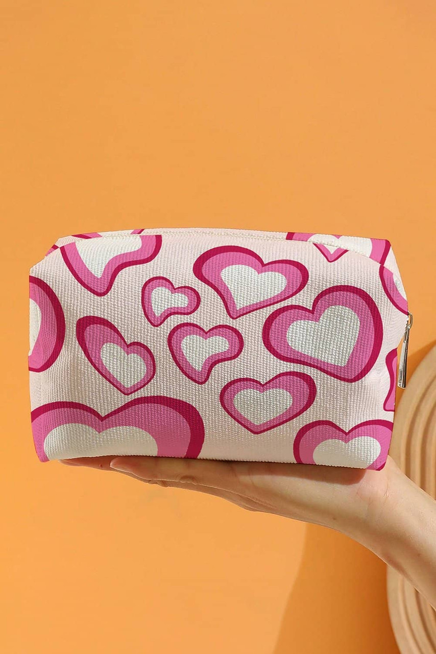 Pink Valentines Fashion Heart Printed Canvas Cosmetic Bag Pink Valentines Fashion Heart Printed Canvas Cosmetic Bag