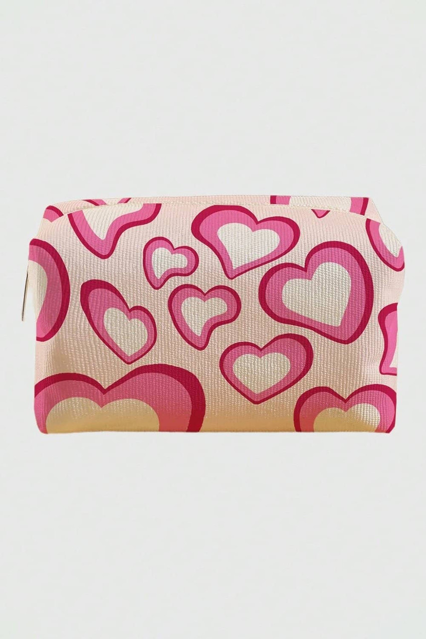 Pink Valentines Fashion Heart Printed Canvas Cosmetic Bag Pink Valentines Fashion Heart Printed Canvas Cosmetic Bag