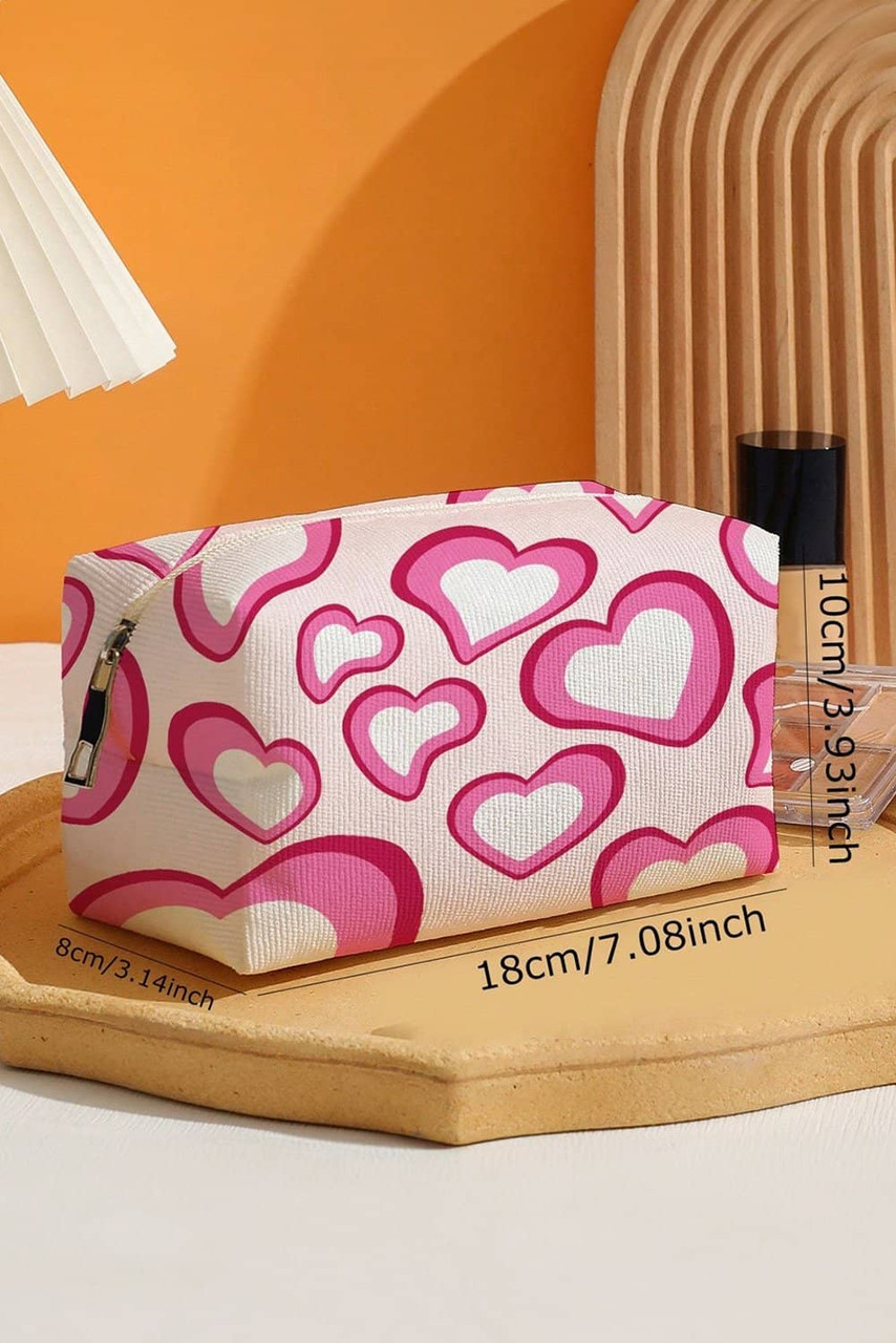 Pink Valentines Fashion Heart Printed Canvas Cosmetic Bag Pink Valentines Fashion Heart Printed Canvas Cosmetic Bag