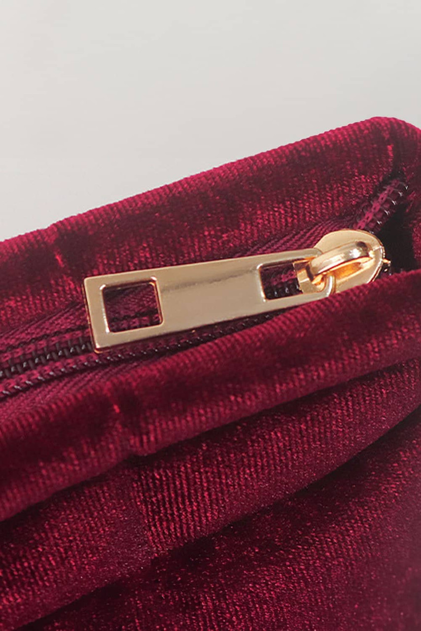 Burgundy Quilted Velour Zipper Cosmetic Organize Pouch Burgundy Quilted Velour Zipper Cosmetic Organize Pouch