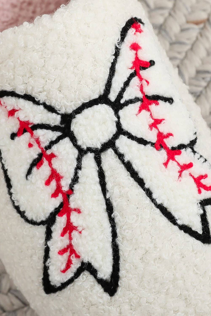 White Bow Knot Rugby Pattern Plush Warm Slippers White Bow Knot Rugby Pattern Plush Warm Slippers
