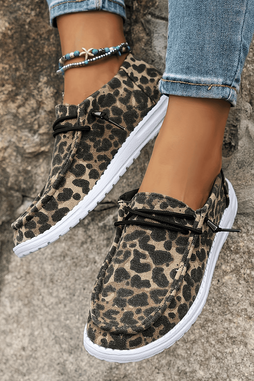 Coffee Lace-up Decor Leopard Canvas Shoes Coffee Lace-up Decor Leopard Canvas Shoes