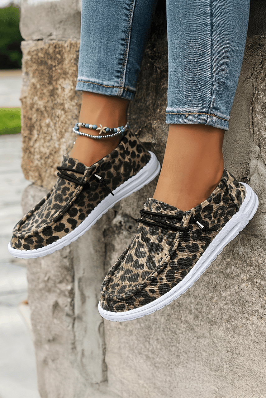 Coffee Lace-up Decor Leopard Canvas Shoes Coffee Lace-up Decor Leopard Canvas Shoes
