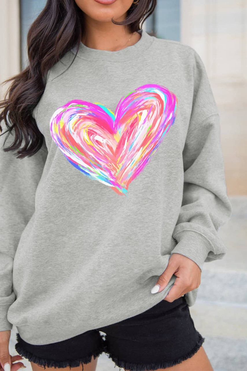 Gray Valentines Brushwork Heart Graphic Drop Shoulder Sweatshirt Gray Valentines Brushwork Heart Graphic Drop Shoulder Sweatshirt
