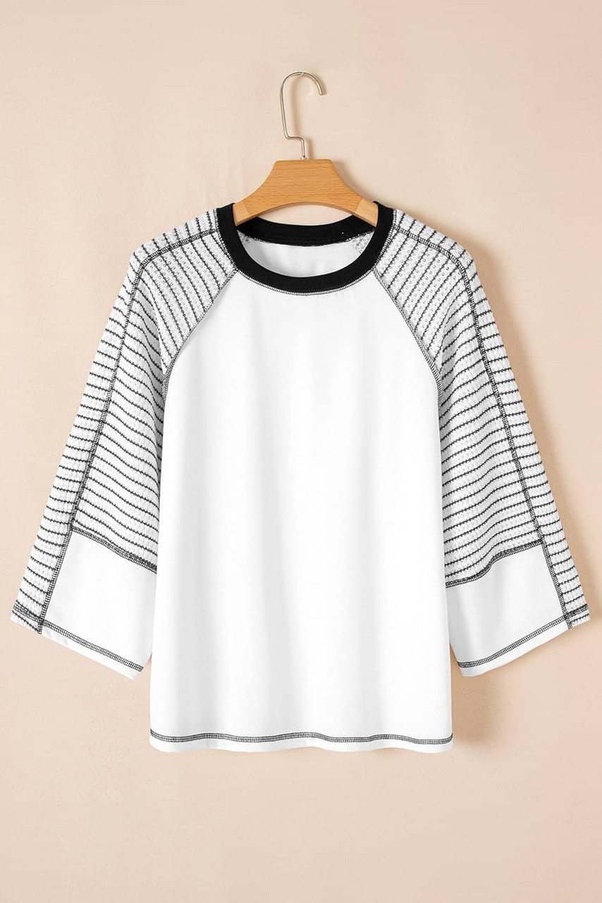 Black Striped Bracelet Sleeve Raglan Patchwork Top Black Striped Bracelet Sleeve Raglan Patchwork Top