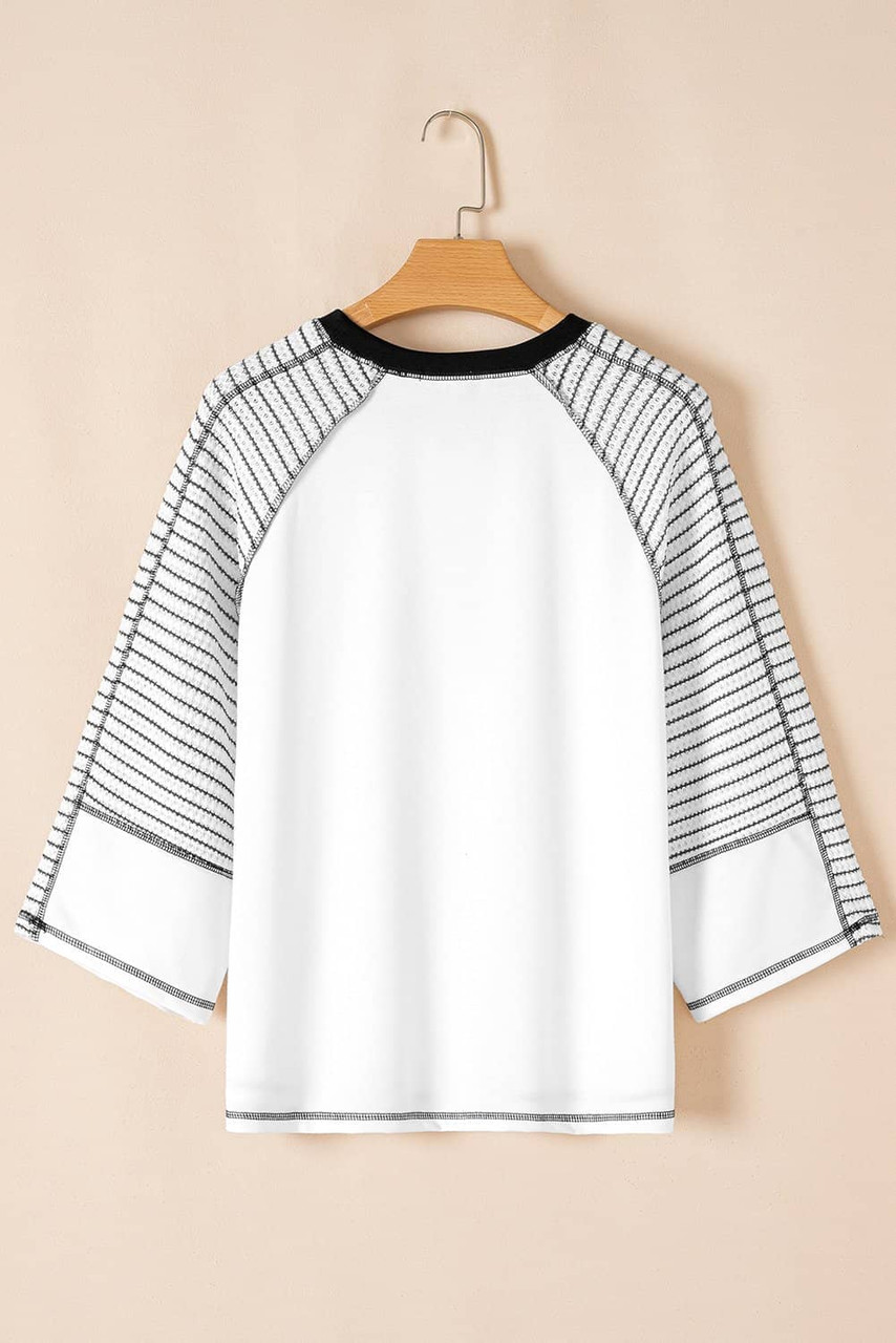 Black Striped Bracelet Sleeve Raglan Patchwork Top Black Striped Bracelet Sleeve Raglan Patchwork Top