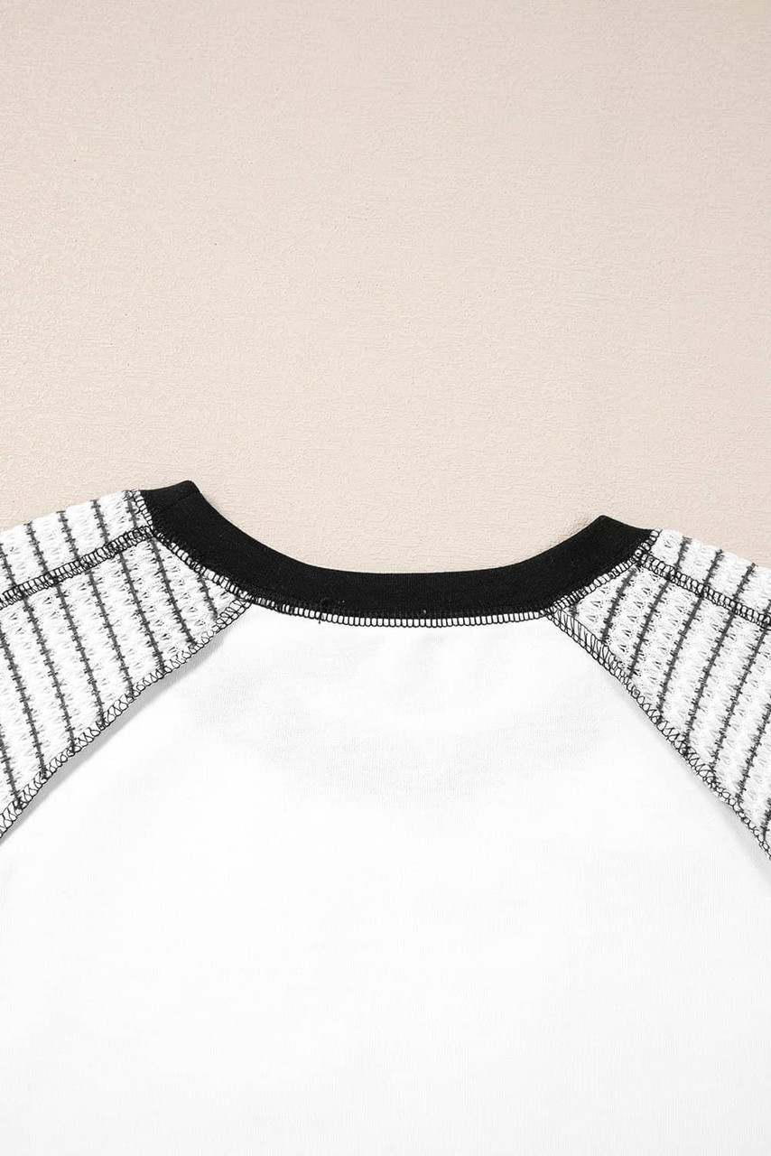 Black Striped Bracelet Sleeve Raglan Patchwork Top Black Striped Bracelet Sleeve Raglan Patchwork Top
