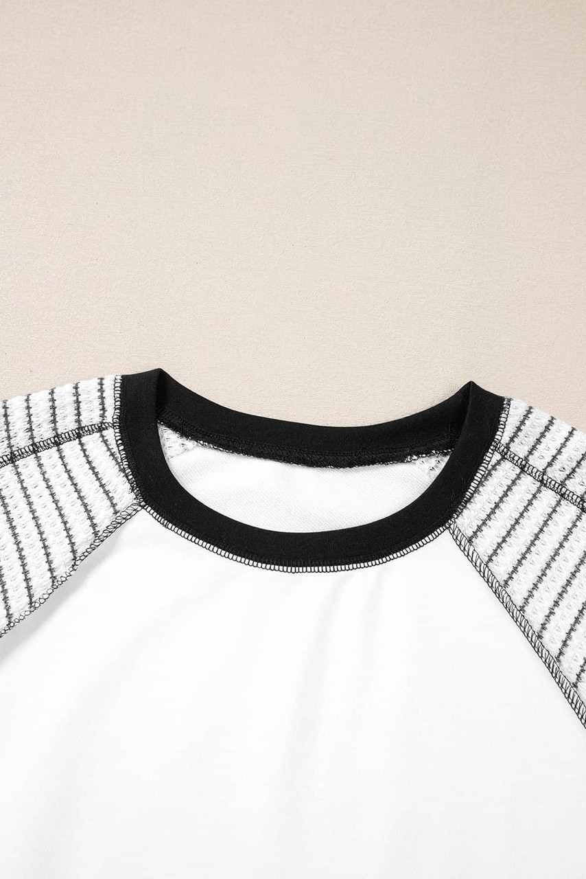 Black Striped Bracelet Sleeve Raglan Patchwork Top Black Striped Bracelet Sleeve Raglan Patchwork Top