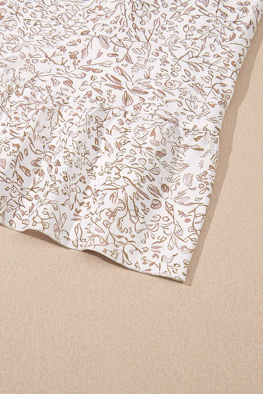 White Floral V Neck Ruffled Short Sleeve Plus Size Dress