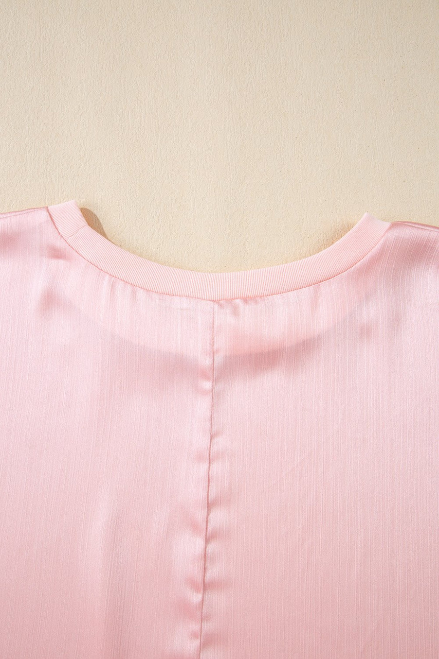 Pink Metallic Gloss Short Batwing Sleeve Plus Size Top