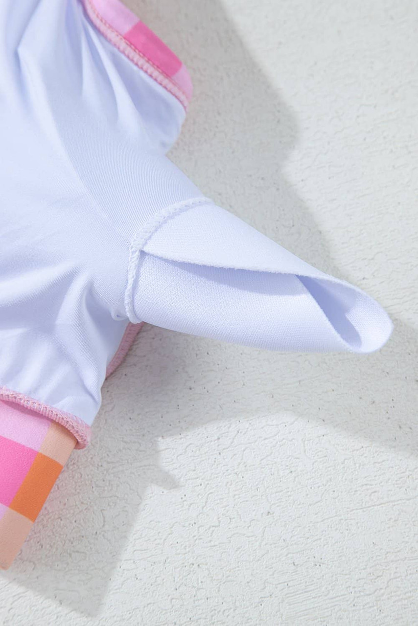 Pink Plus Size Plaid Print High Waist Bikini Set