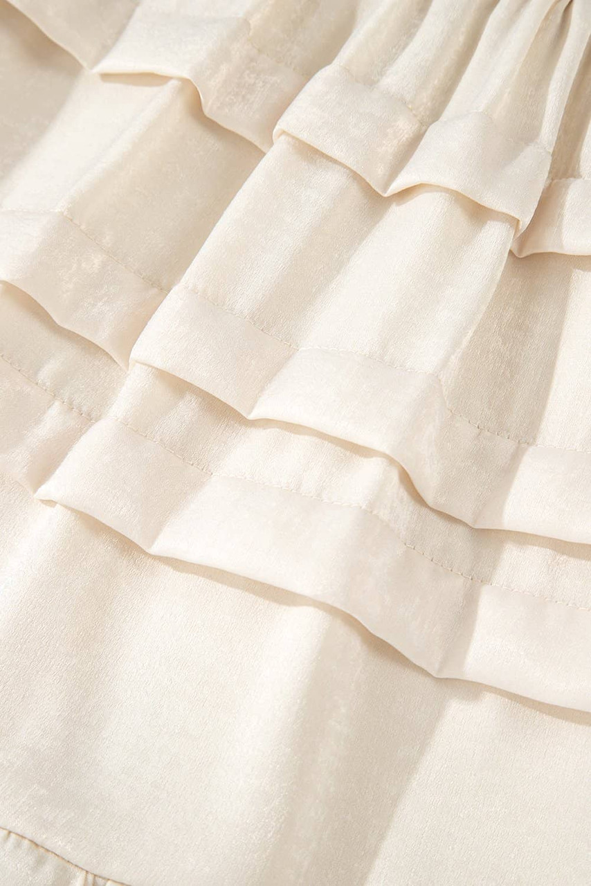 Beige Tiered Ruffled Hemline Elastic Waist Mini Skirt