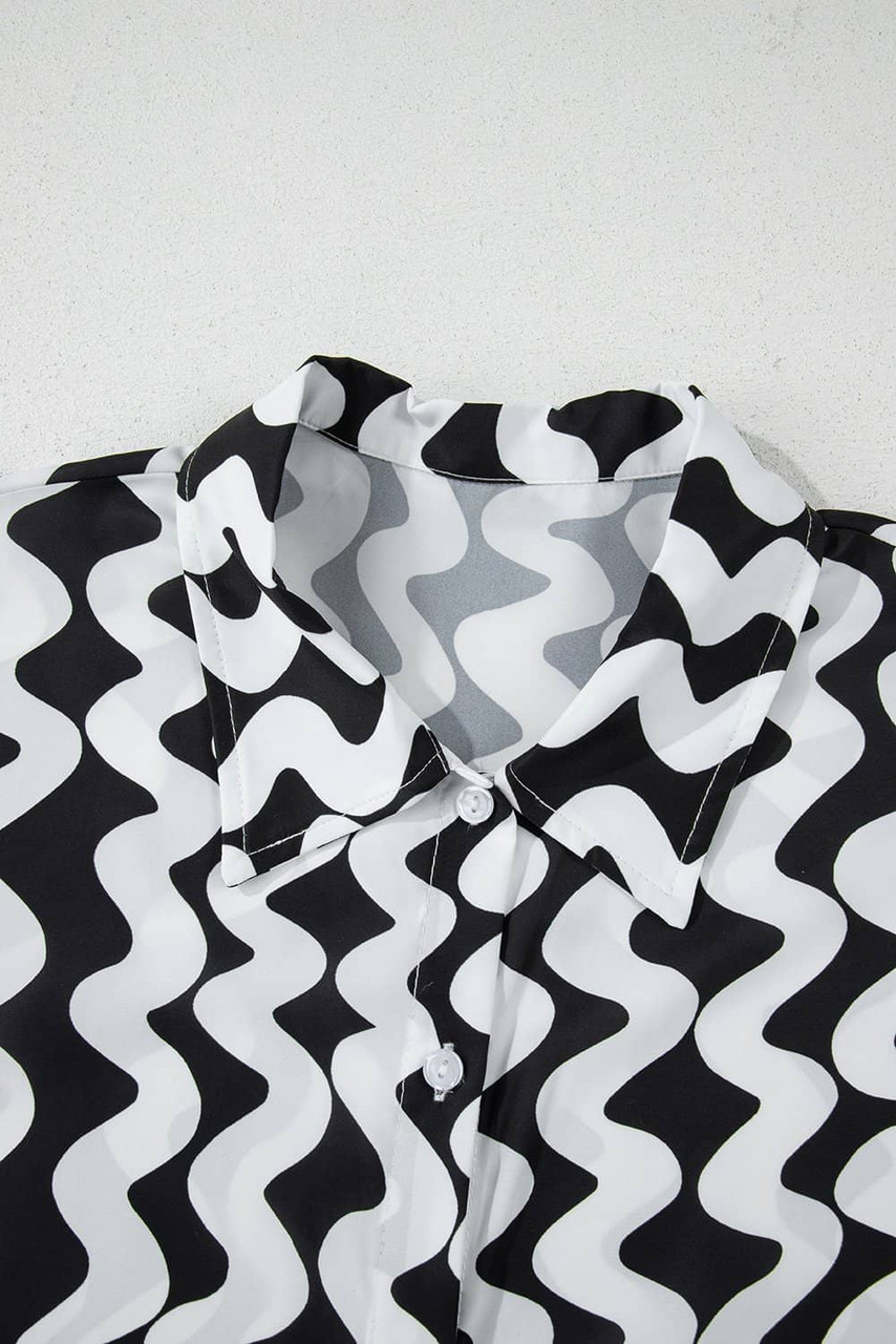 Black Stripe Print Loose Fit Open Front Beach Cover Up