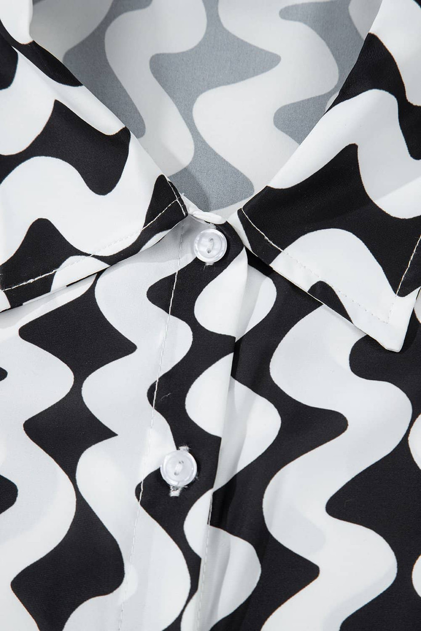 Black Stripe Print Loose Fit Open Front Beach Cover Up