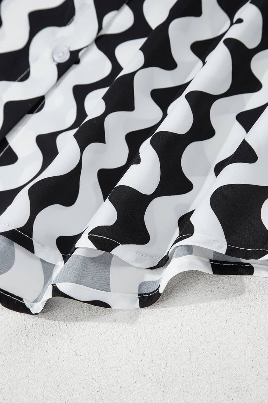 Black Stripe Print Loose Fit Open Front Beach Cover Up