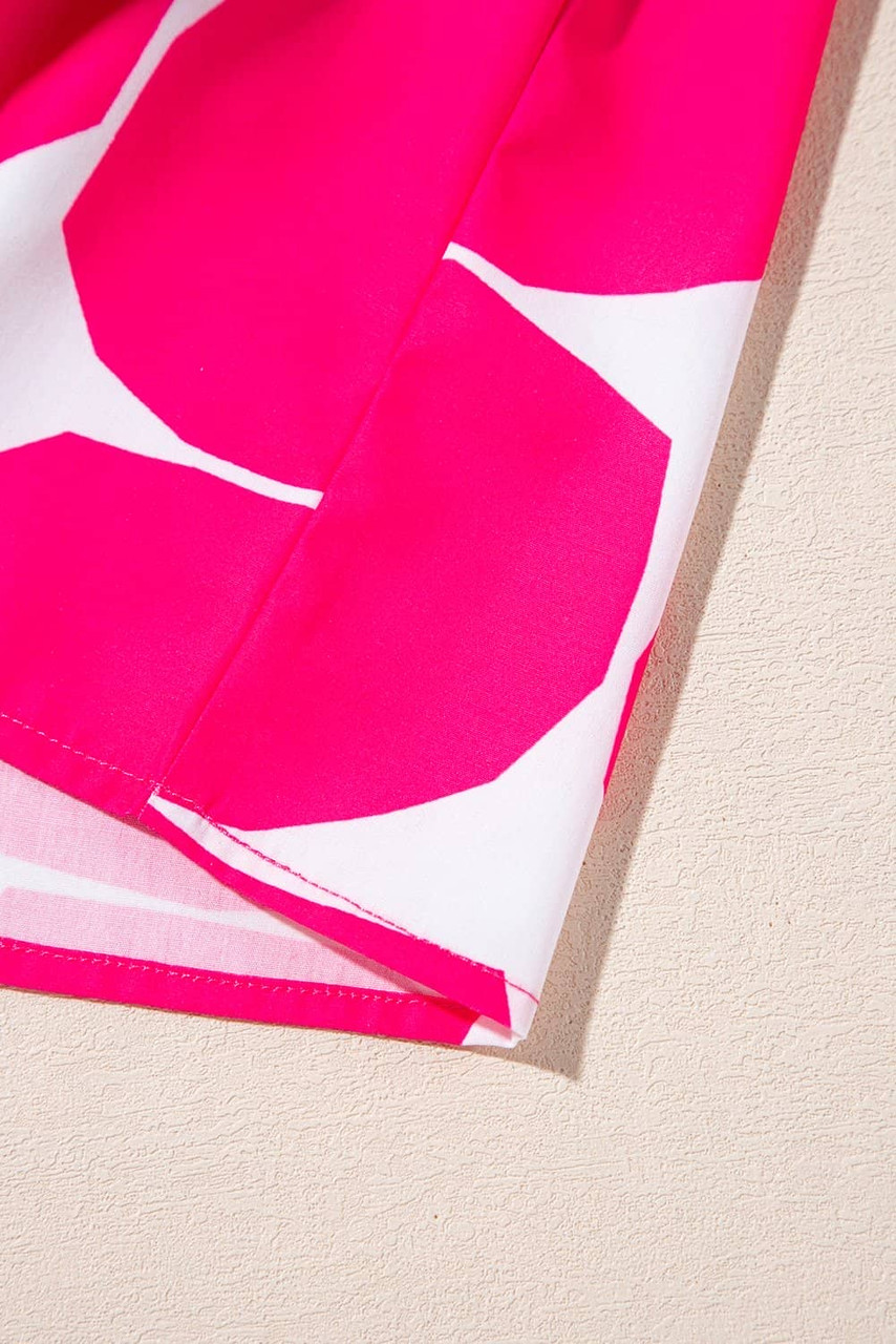 Rose Polka Dot Flutter Sleeve Notched Neck Tiered Flowy Dress