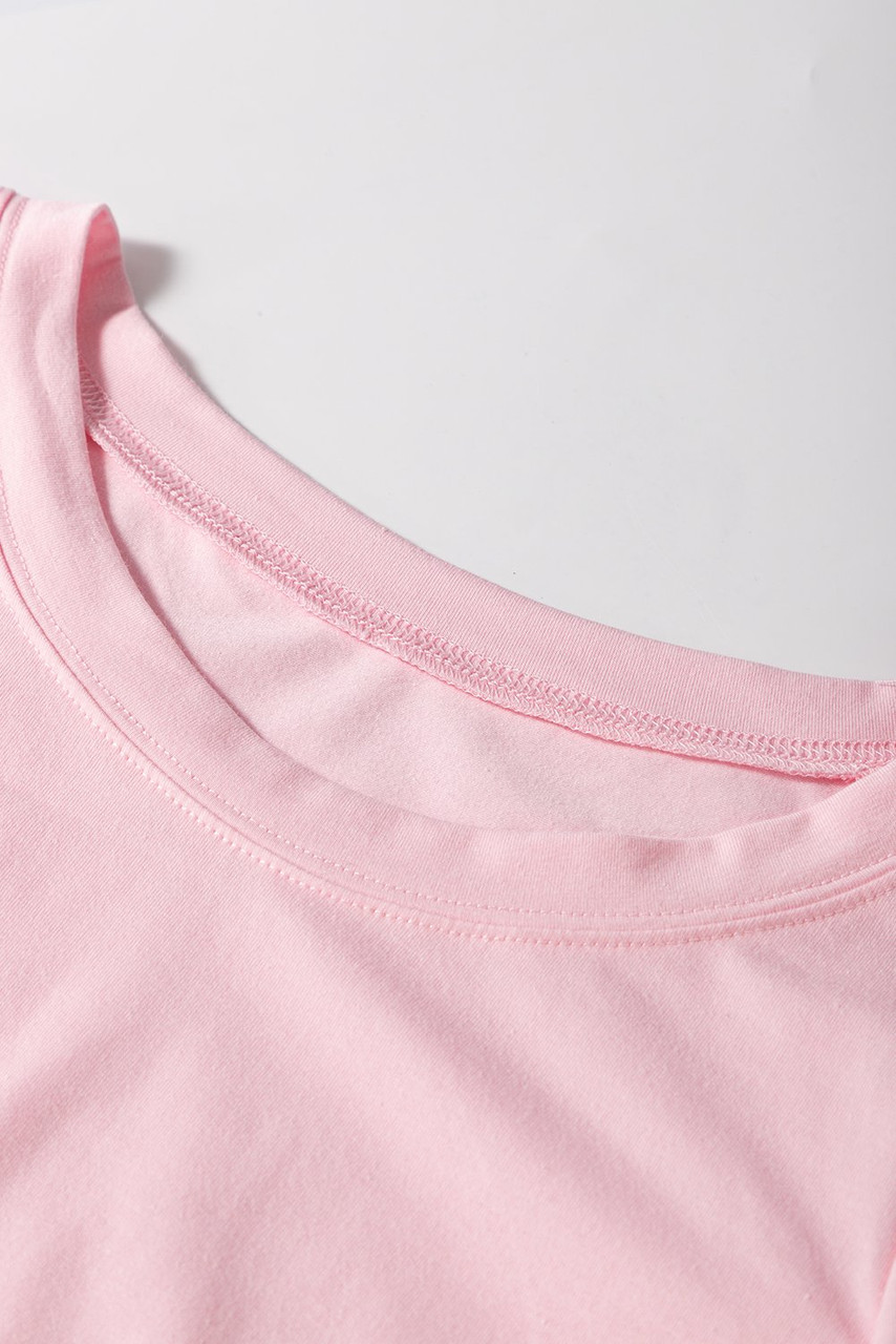Light Pink Scoop Neck Bubble Sleeve Tee