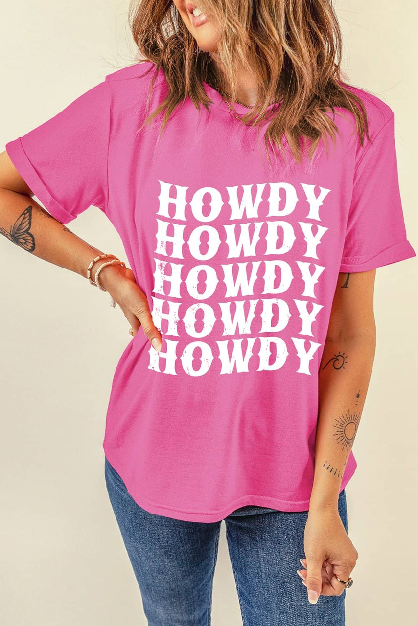 Sachet Pink HOWDY Graphic Western Crew Neck Tee