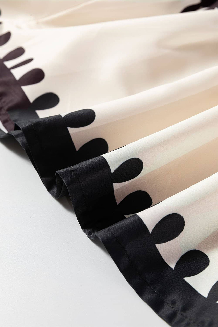 Black Vintage Print V Neck High Waist Short Sleeve Dress