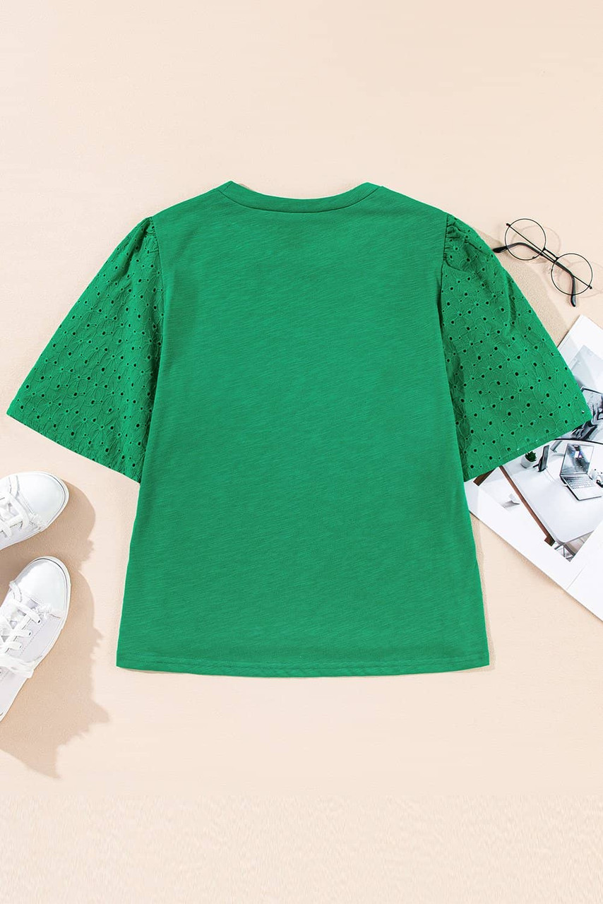 Bright Green Eyelet Embroidered Patchwork Shift Top