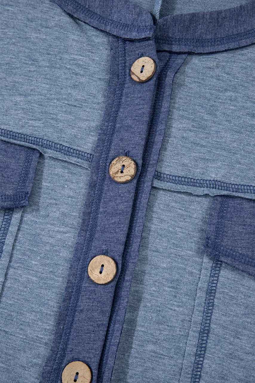 Beau Blue Half Placket Chest Pockets Short Sleeve Wide Leg Jumpsuit Beau Blue Half Placket Chest Pockets Short Sleeve Wide Leg Jumpsuit