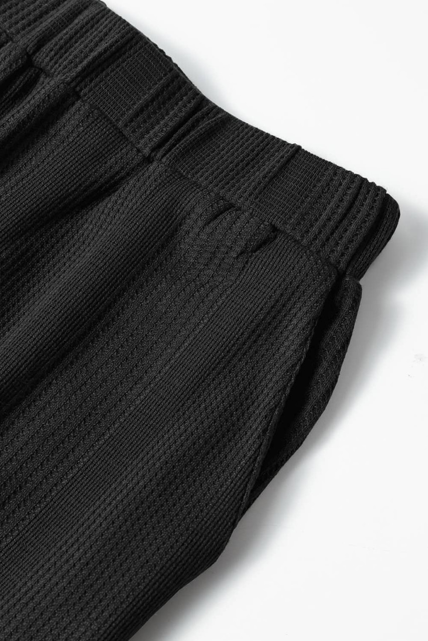 Black Solid Color Ribbed Ruffle Tank Top and Pants Set