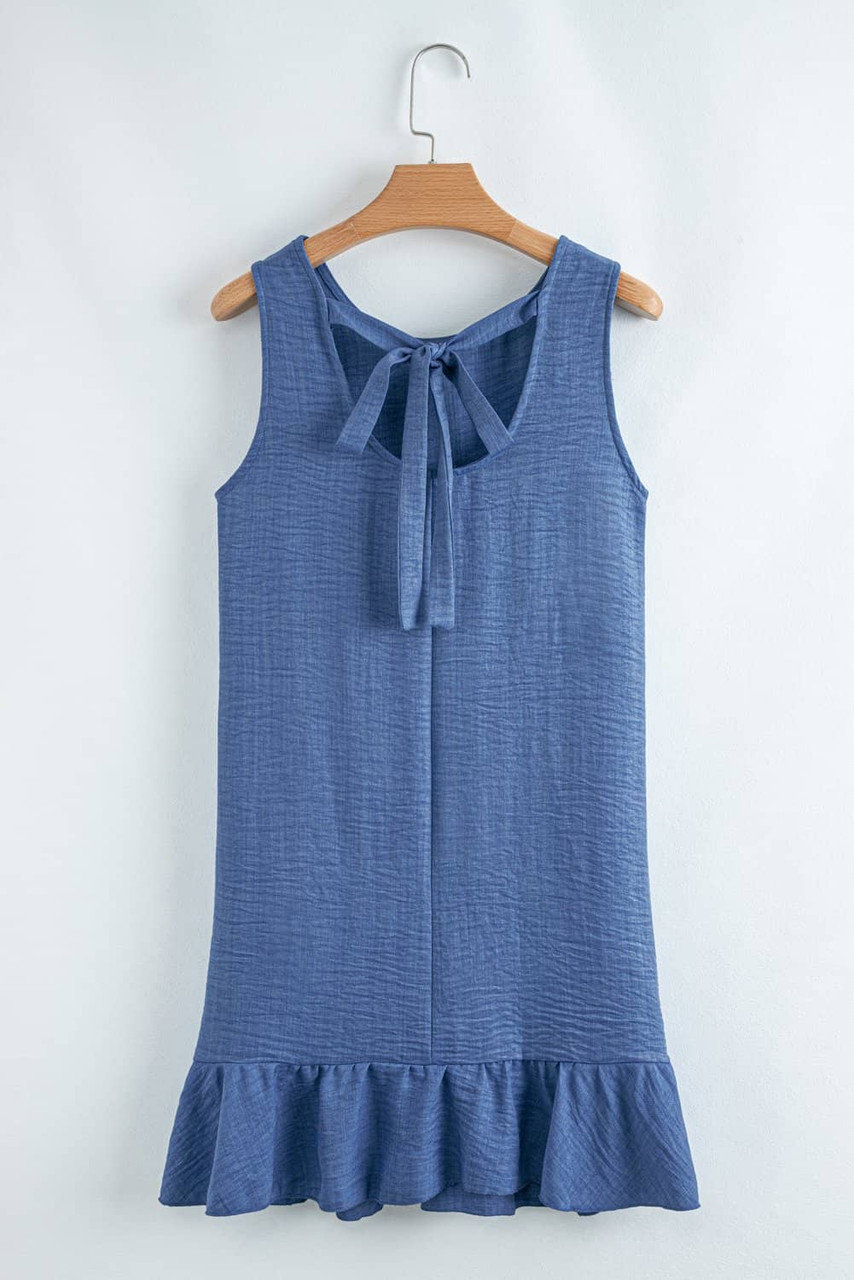 Ashleigh Blue Knot Scoop Back Ruffle Hem Sleeveless Mini Dress