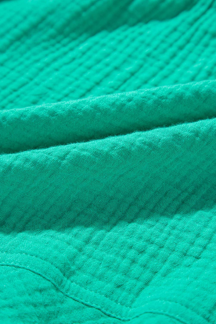 Sea Green Textured Buttoned Thin Strap Tiered Loose Fit Mini Dress