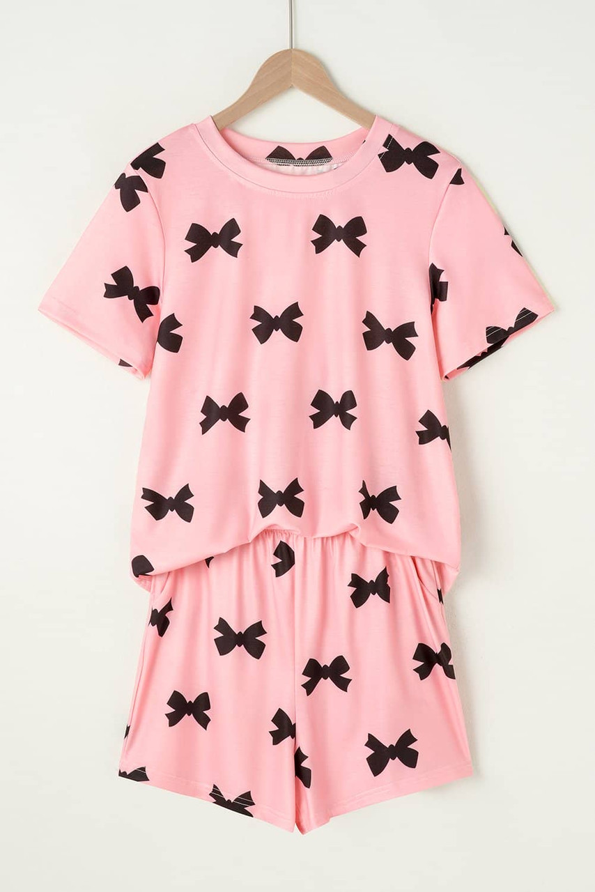Pink Bow Printed Short 2pcs Lounge Set Pink Bow Printed Short 2pcs Lounge Set