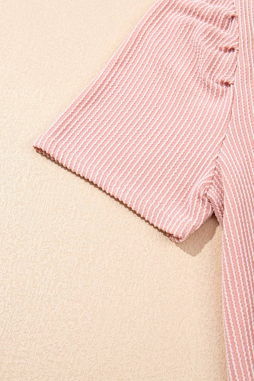 Blossom Corded Knit Crew Neck Puff Sleeve Shift Mini Dress