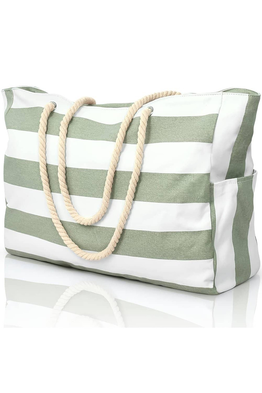 Smoke Green Striped Waterproof Canvas Large Capacity Tote Bag Smoke Green Striped Waterproof Canvas Large Capacity Tote Bag