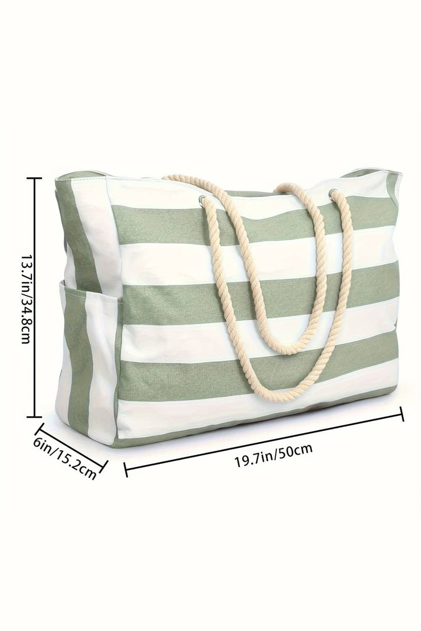 Smoke Green Striped Waterproof Canvas Large Capacity Tote Bag Smoke Green Striped Waterproof Canvas Large Capacity Tote Bag