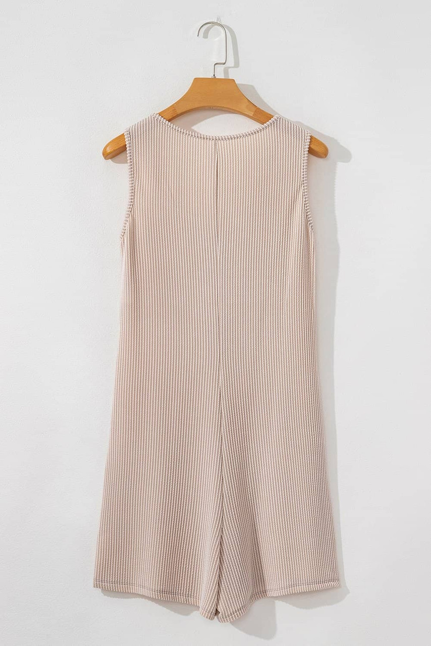 Parchment Corded Knit Side Pockets Buttoned Sleeveless Romper Parchment Corded Knit Side Pockets Buttoned Sleeveless Romper