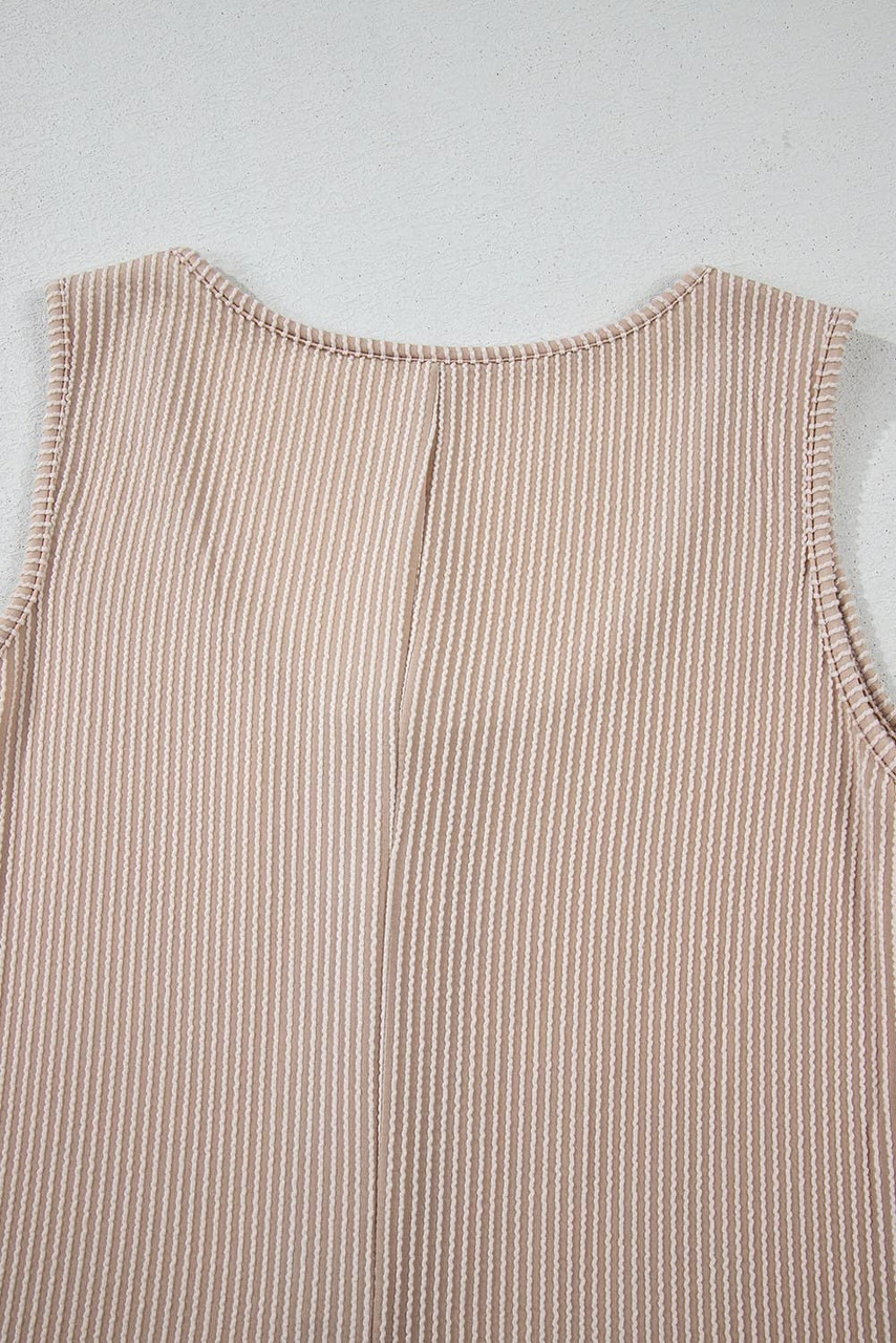 Parchment Corded Knit Side Pockets Buttoned Sleeveless Romper Parchment Corded Knit Side Pockets Buttoned Sleeveless Romper