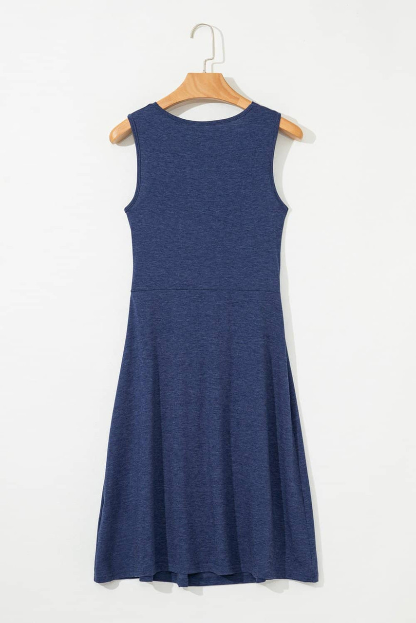 Dirty blue Twisted Bust V Neck Sleeveless Dress