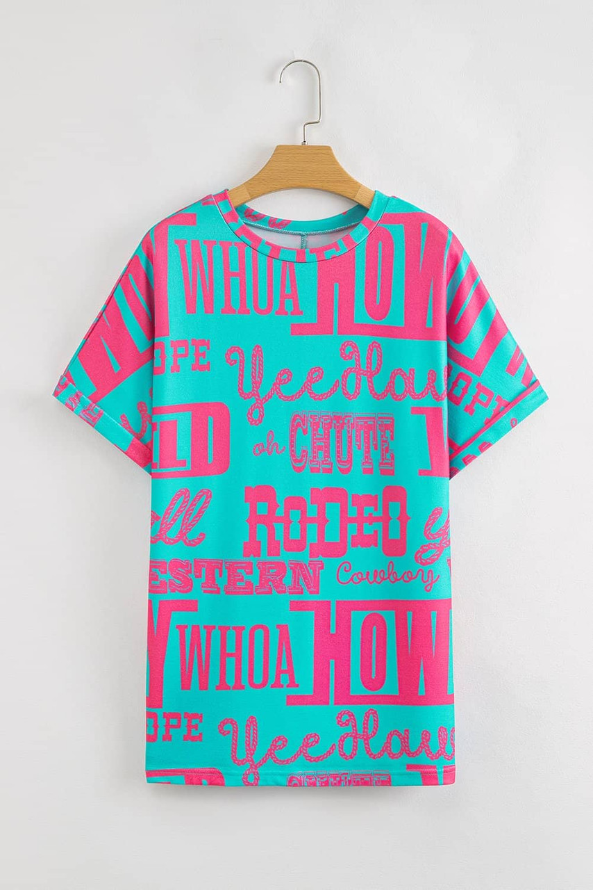 Green Howdy Cowboy Letter Printed Western Fashion Tee