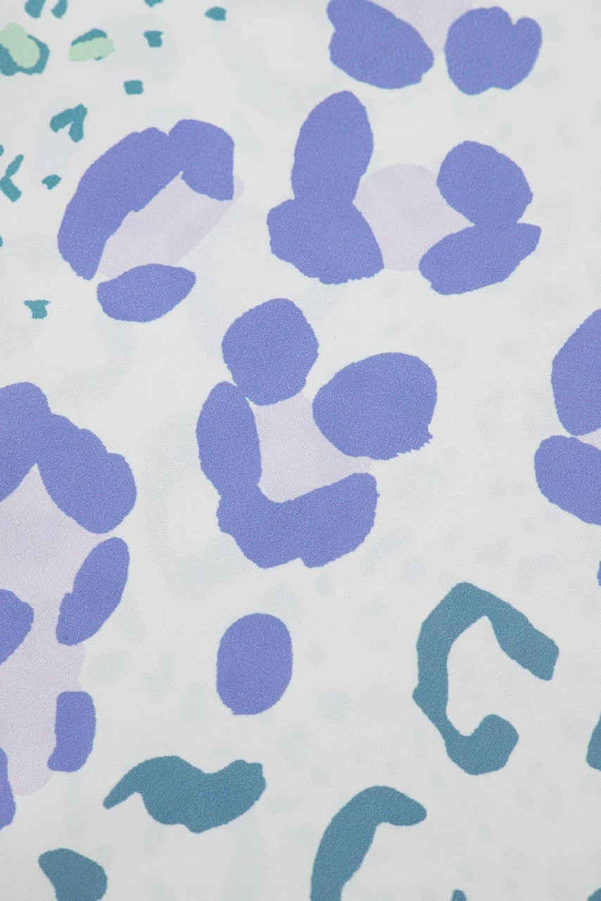 Sky Blue Mixed Leopard Print V Neck Short Sleeve Blouse